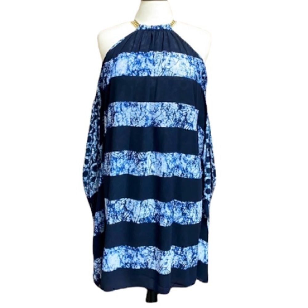 Michael Kors Navy Printed Flutter Halter Dress Size Small